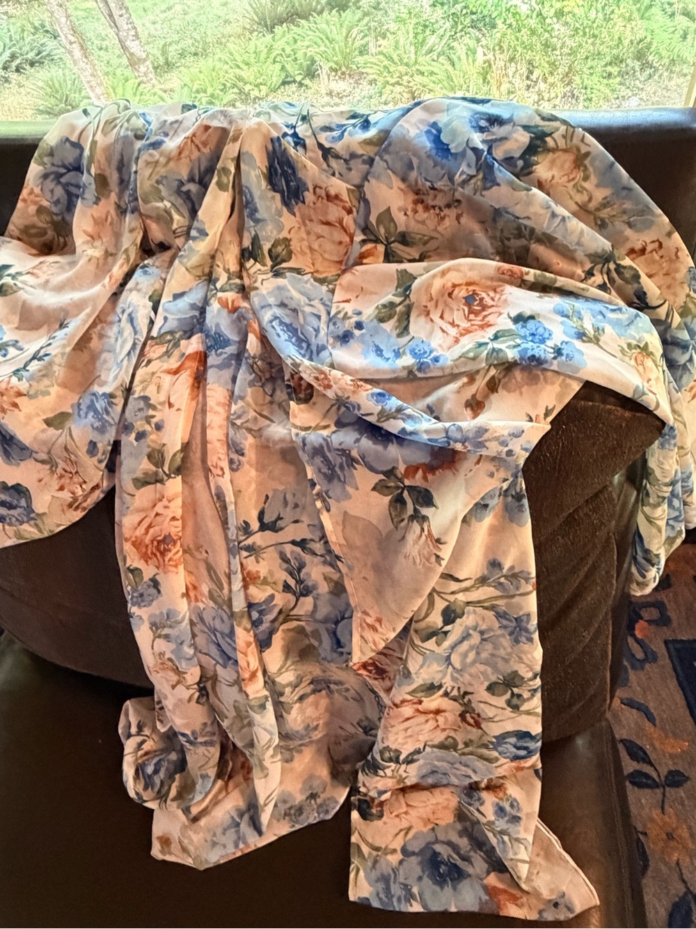 ADORA Blue & Cream Floral Chiffon Kimono / Duster